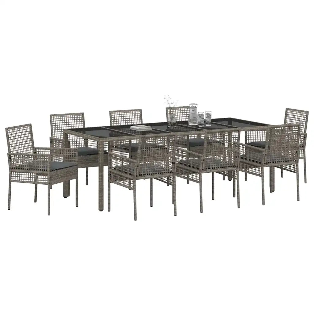 Set da Pranzo per Giardino 9 pcs Grigio polyrattan 3334877