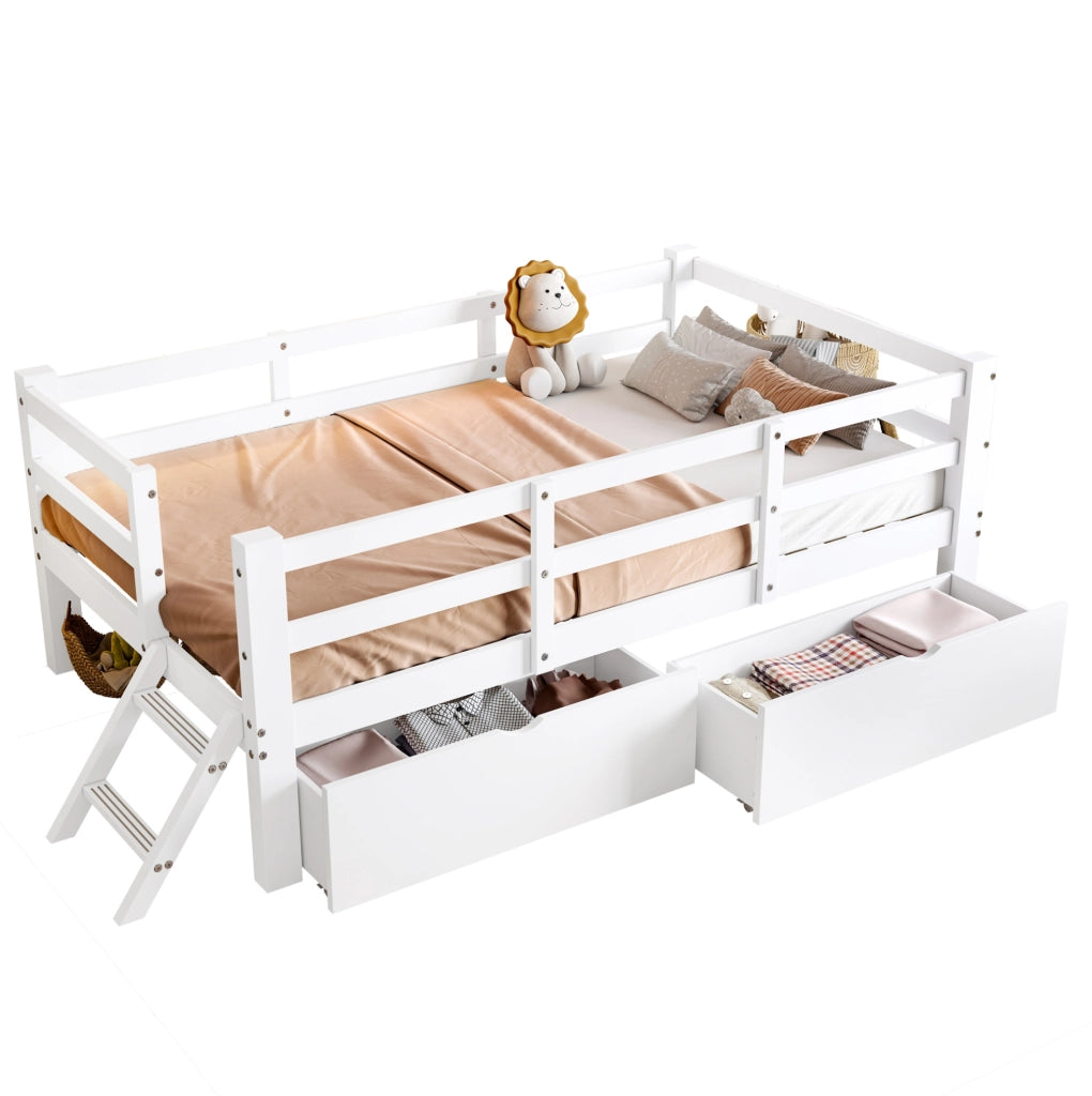 Letto singolo a piattaforma 90x200 cm bianco con 2 cassetti