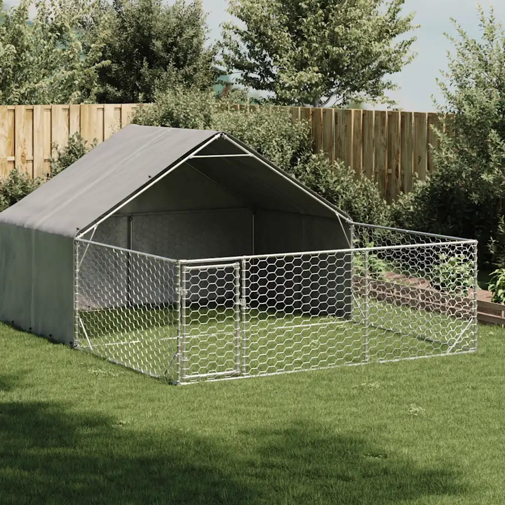 Cuccia per Cani da Esterno con Recinto 4x3x1,9m Acciaio Zincato 3329241
