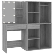 Toeletta | Tavolo da Trucco con LED e Armadietti Grigio Sonoma Legno Multistrato