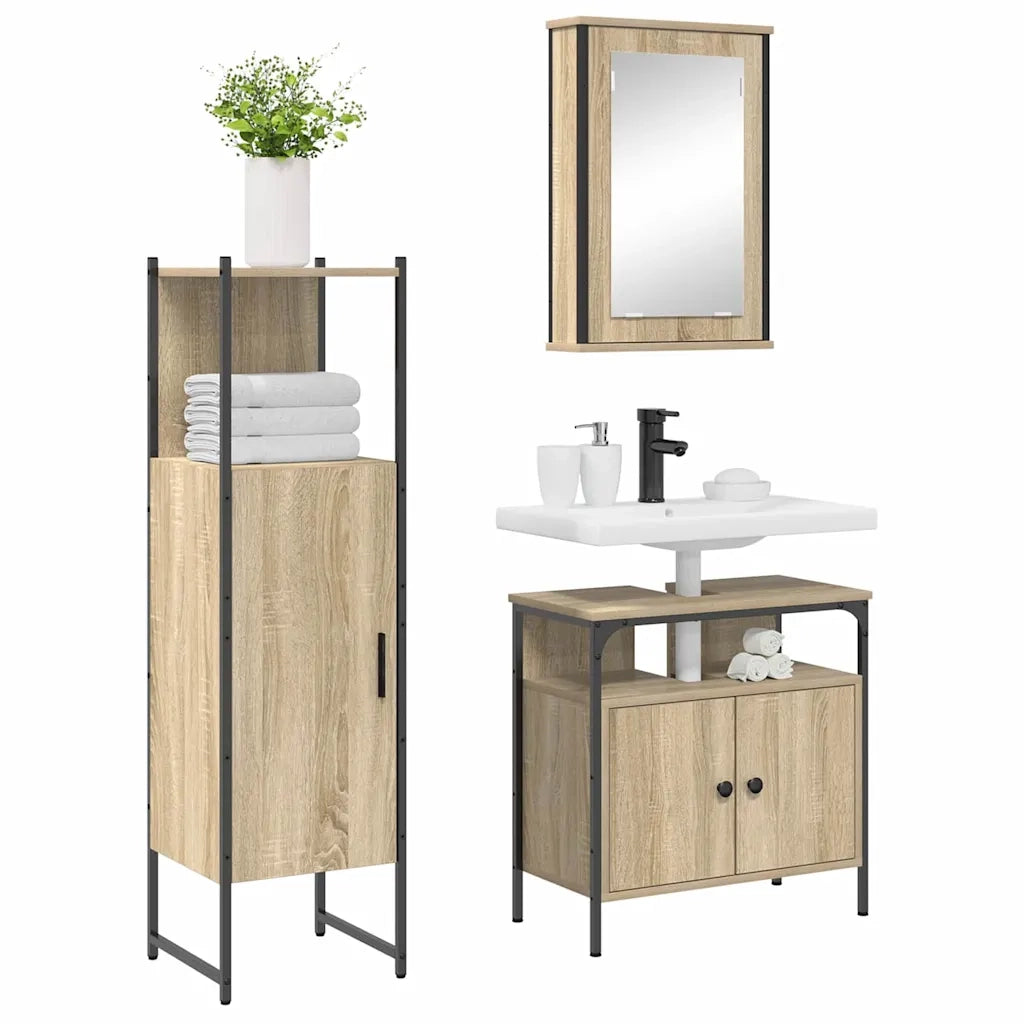 Set di mobili per il bagno 3 pcs Marrone Legno multistrato