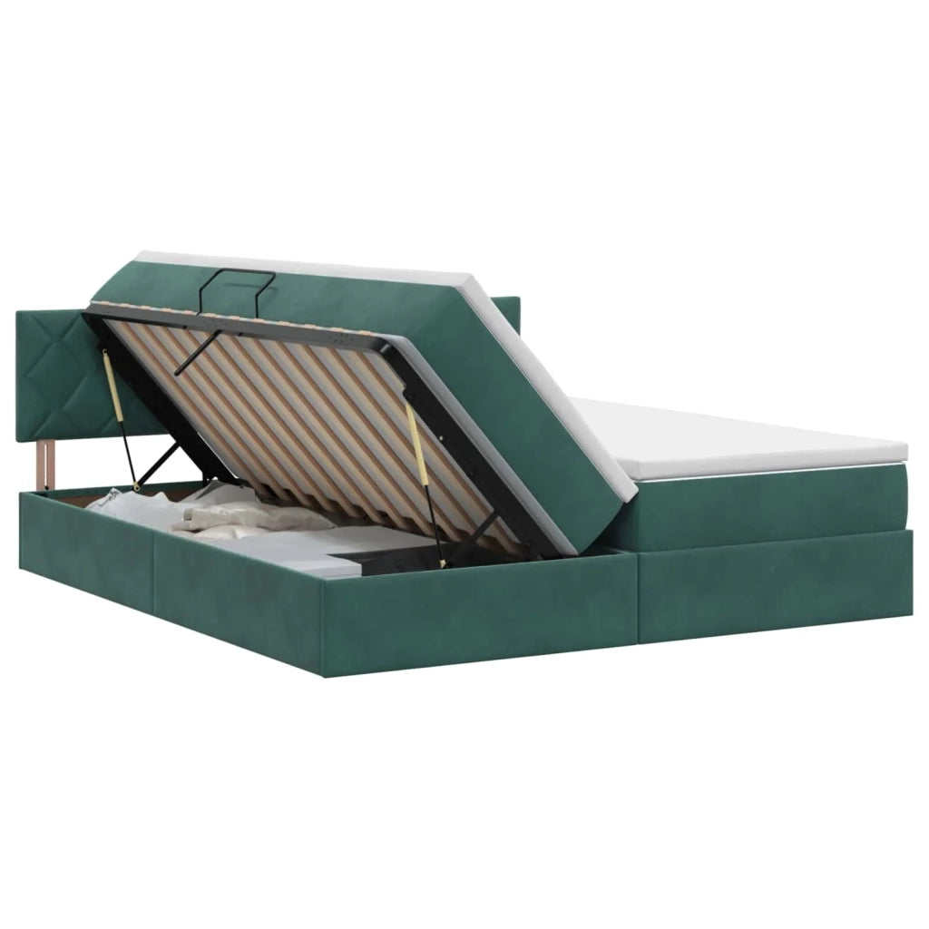Letto con Contenitore con testiera 2 pz Verde Scuro 3458964