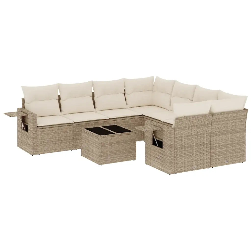 Set Divano da Giardino 9 pz con Cuscini Beige in Polyrattan 3252295