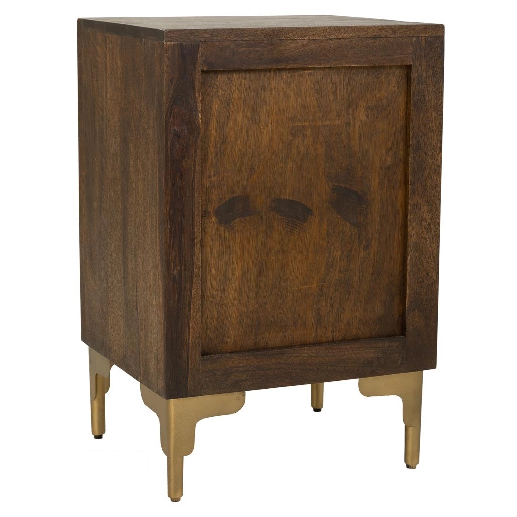 Comodino in legno e metallo con 1 porta marrone 40x35x60.