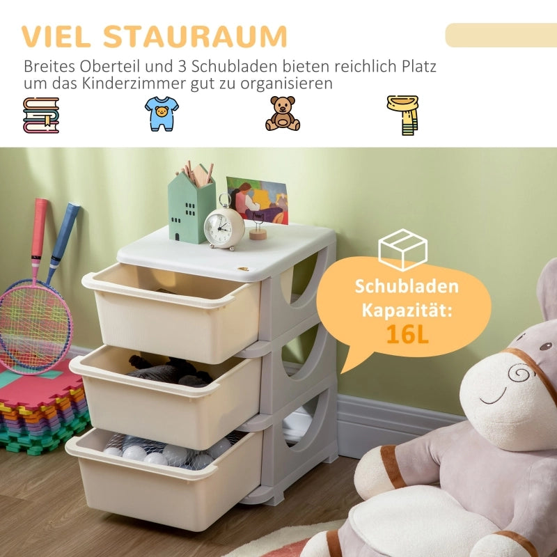 CASSETTIERA Portaoggetti per bambini 37x37x56,5 cm 3 cassetti Crema Bianco