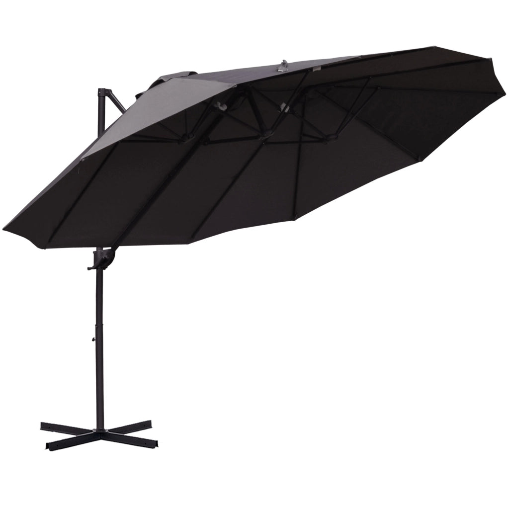 Doppio parasole a sbalzo regolabile con manovella 440 x 270 x 250 cm protezione solare struttura metallica colore grigio scuro per giardino