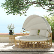 Set salottino da giardino 4 pezzi in rattan con tetto apribile; bianco crema