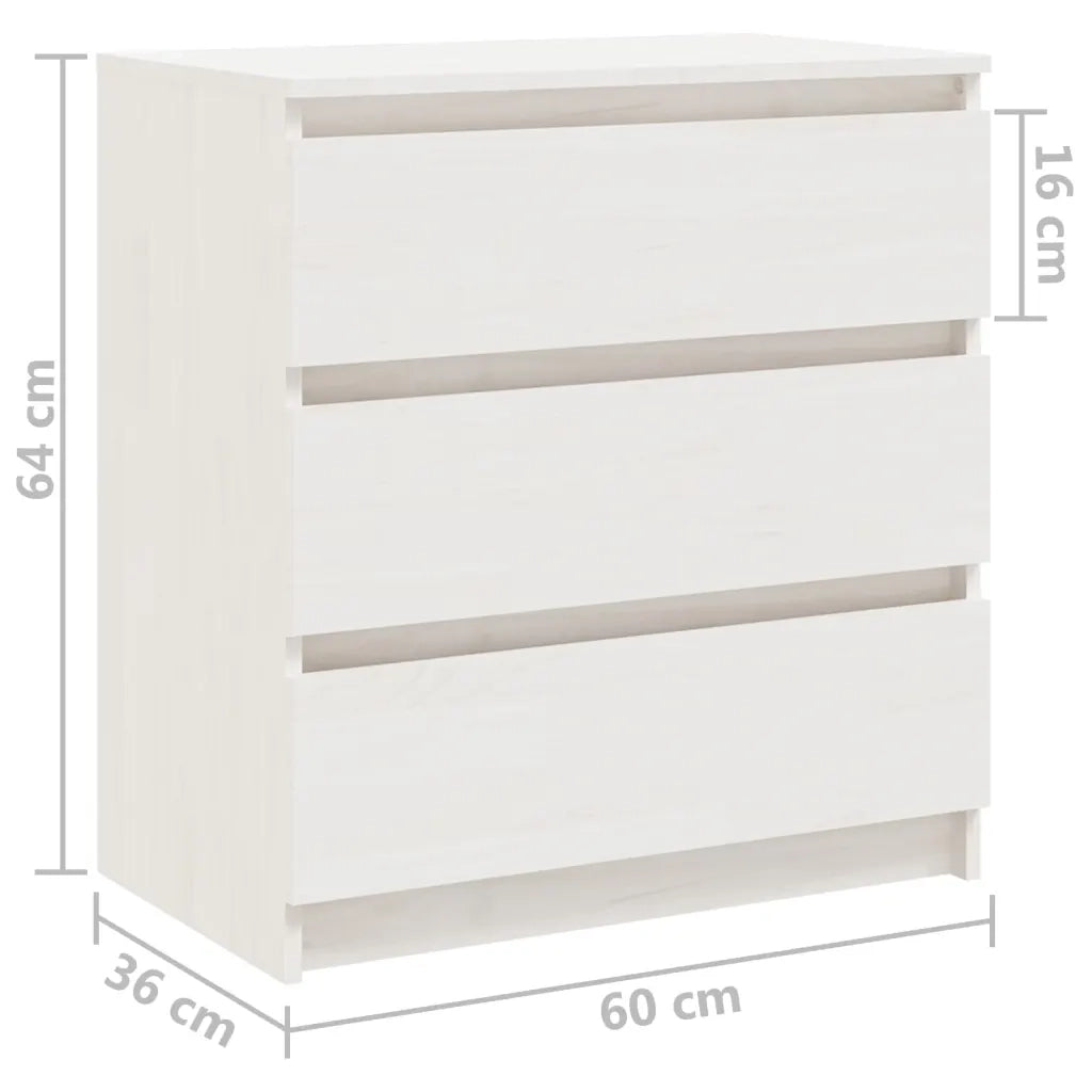 Comodino-Tavolino da notte Bianco 60x36x64 cm in Legno Massello di Pino