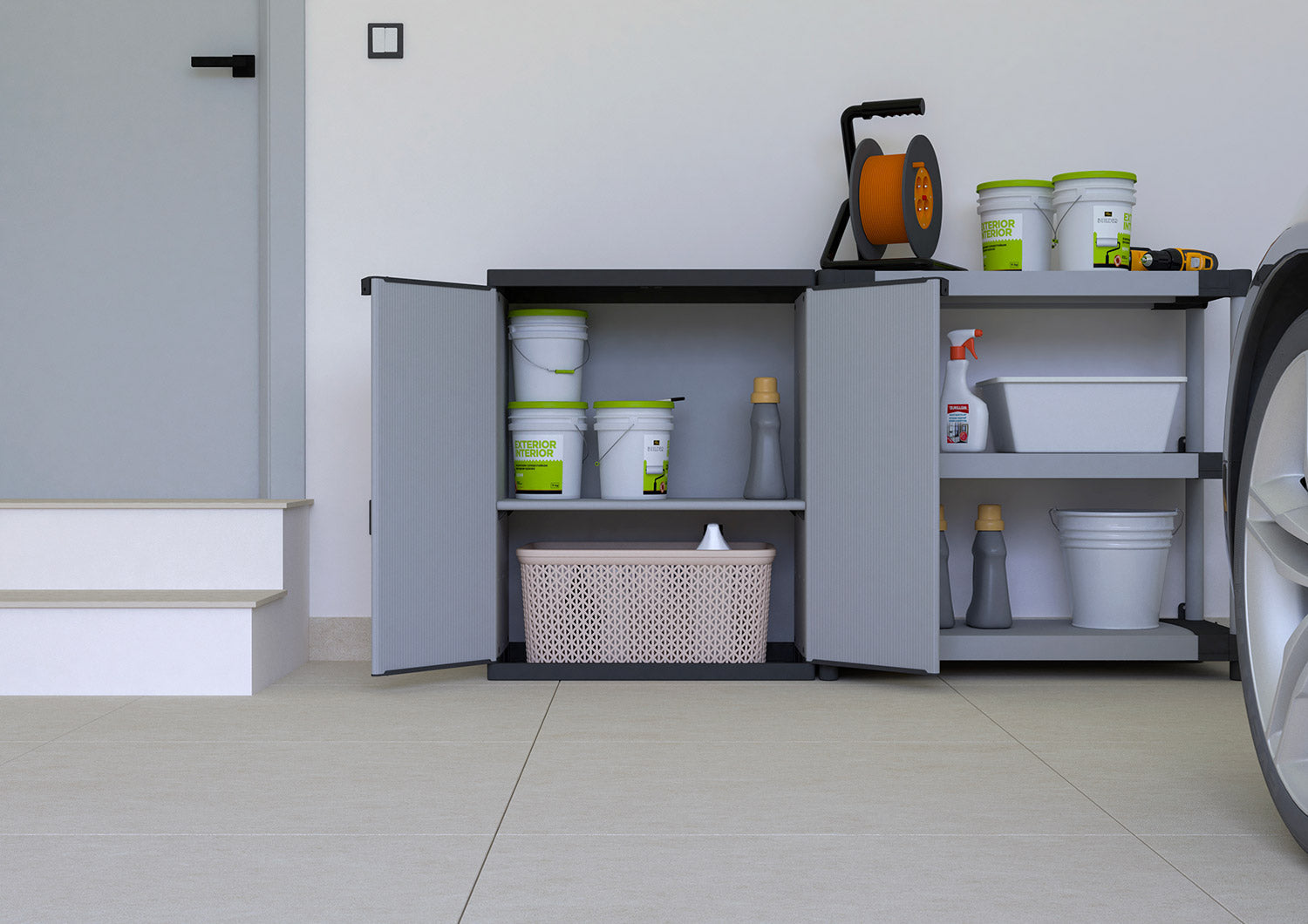 Armadio da Esterno 68x40x85 cm 2 Ante 2 Ripiani in Resina Grigio