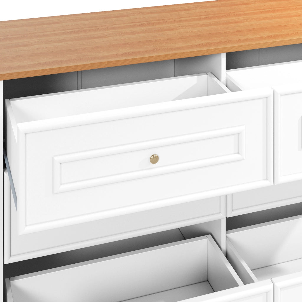 Credenza con 6 Cassetti; Motivo Fienile e Maniglie Dorate; Stile Country; in MDF; 120??40??76 cm; Bianco
