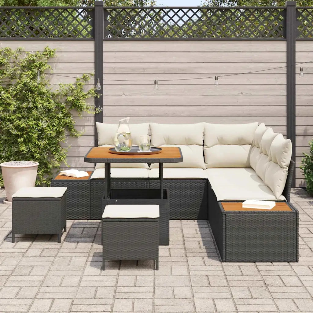 Set Divano da Giardino con cuscino 8 pcs Nero Poly Rattan 3364860