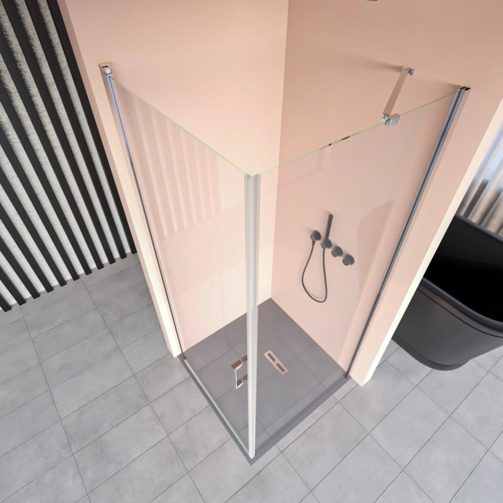 Box doccia angolare con porta battente e lato fisso h195cm 6mm salema, misura 70x80