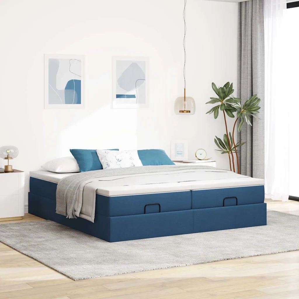 vidaXL Struttura Letto Pouf con Materassi Blu 200x200 cm in Tessuto