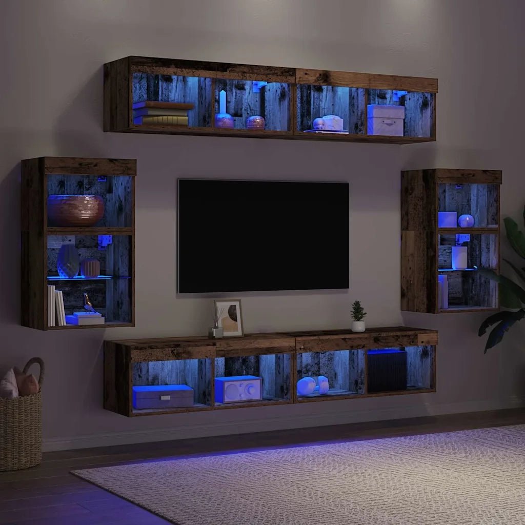 Set mobile TV 8 pz-Set di 8 Credenza per TV Legno vecchio Legno multistrato 681343