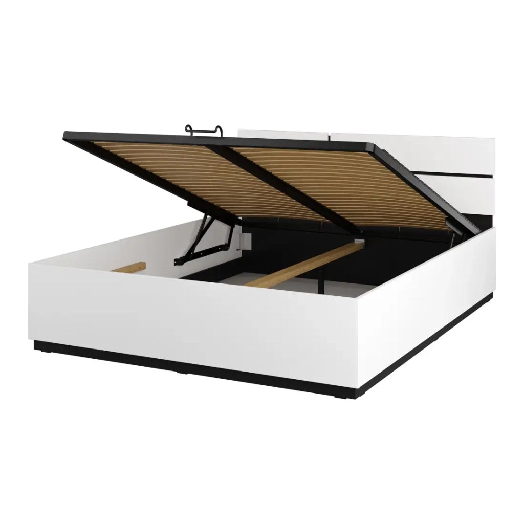 Camera completa HAVANA bianco e nero – Letto contenitore 180x200, armadio 4 porte, comodini e cassettiera
