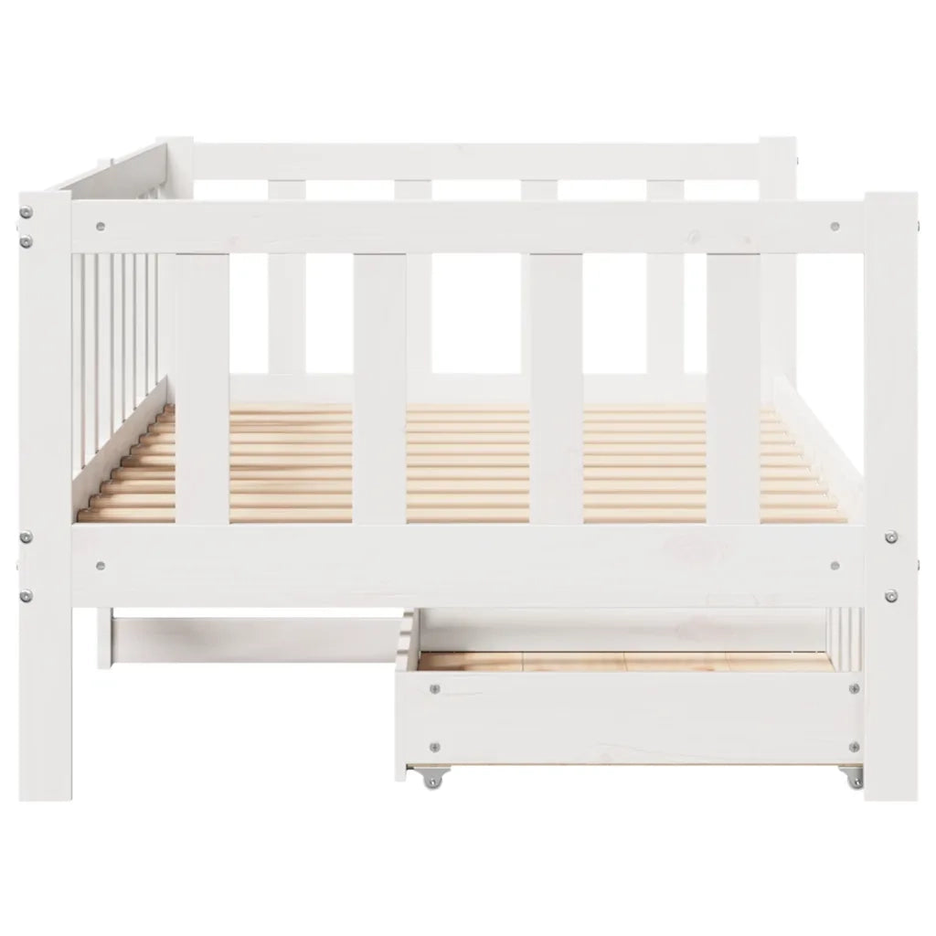 Dormeuse con Cassetti Bianco 90x200 cm Legno Massello di Pino