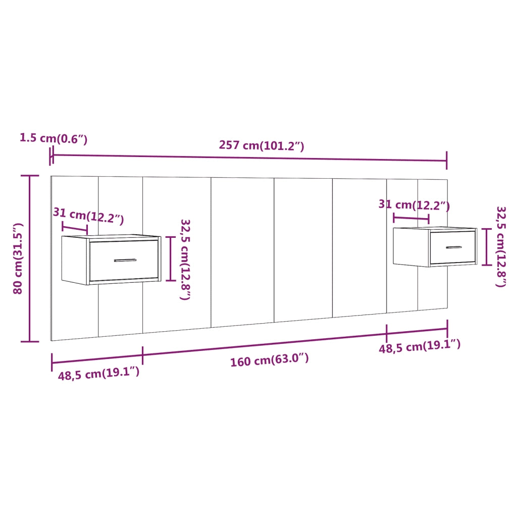 Testiera | Testata Letto con Comodini in Legno Multistrato Grigio Sonoma