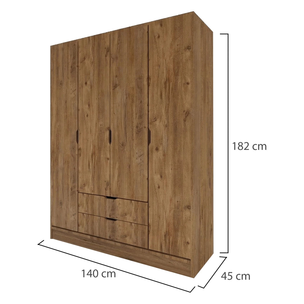 Armadio Camera da Letto Paterno, Guardaroba Grande Appendiabiti, 140x182h cm Marrone Noce