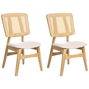 Set di 2 sedie da pranzo Sedute imbottite in poliestere marrone chiaro Schienale in tessuto Telaio in legno laccato senza braccioli Stile retrò