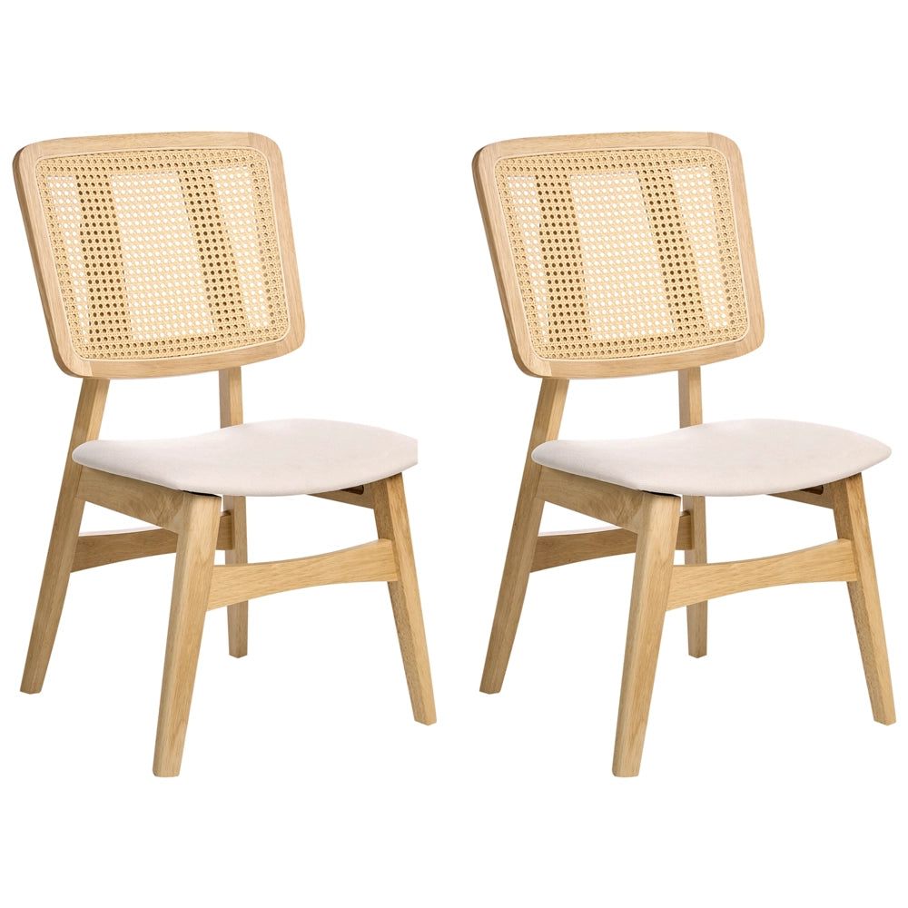 Set di 2 sedie da pranzo Sedute imbottite in poliestere marrone chiaro Schienale in tessuto Telaio in legno laccato senza braccioli Stile retrò