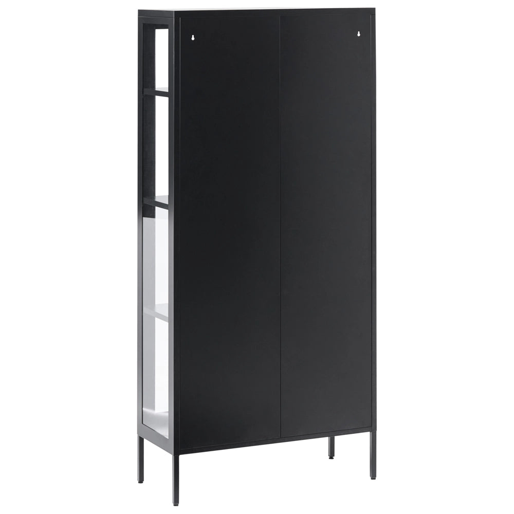 Vetrina moderna in acciaio nero e ante in vetro 176 cm stile contemporaneo industriale sala da pranzo soggiorno