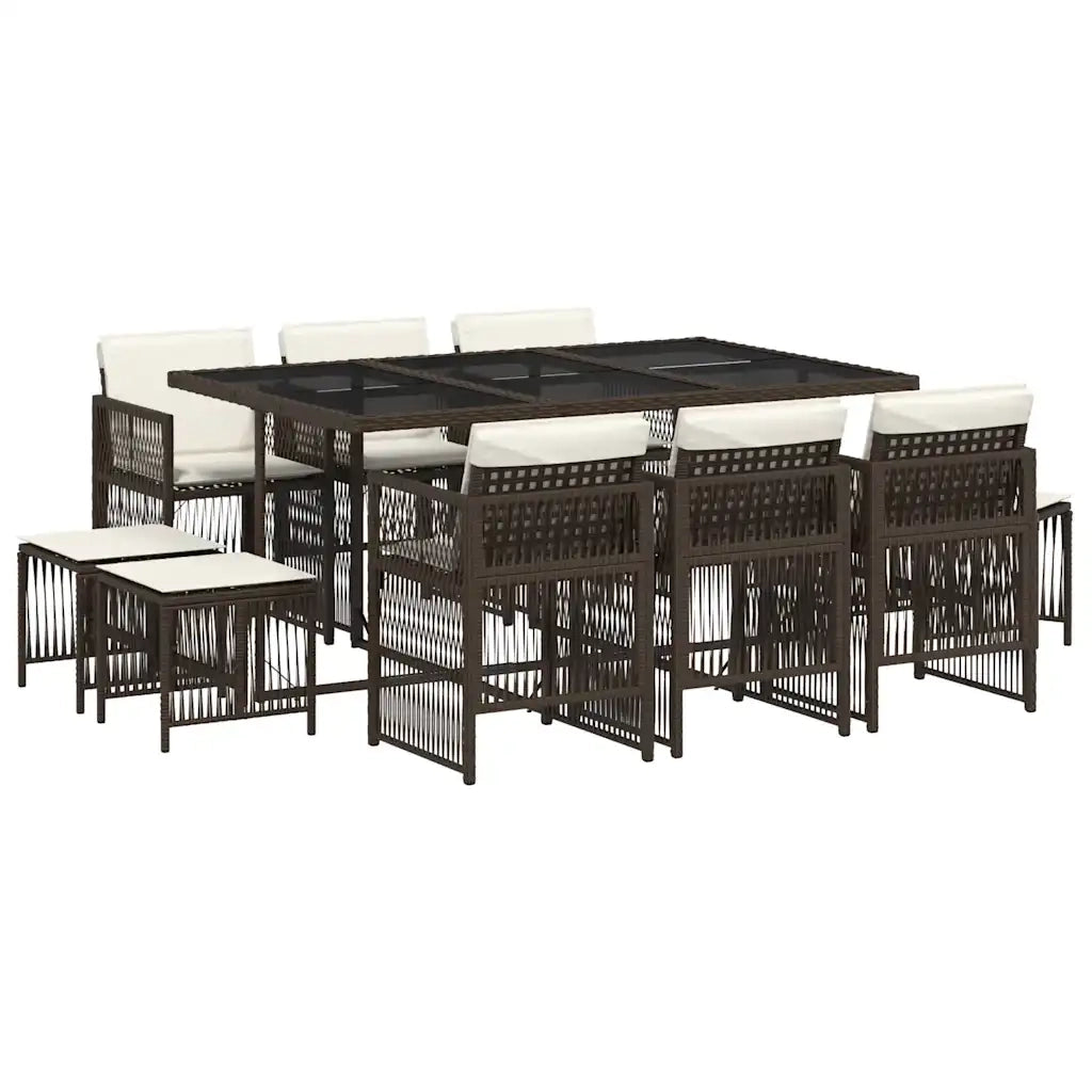 Set da Pranzo da Giardino 11 pz con Cuscini Polyrattan Marrone 3210969