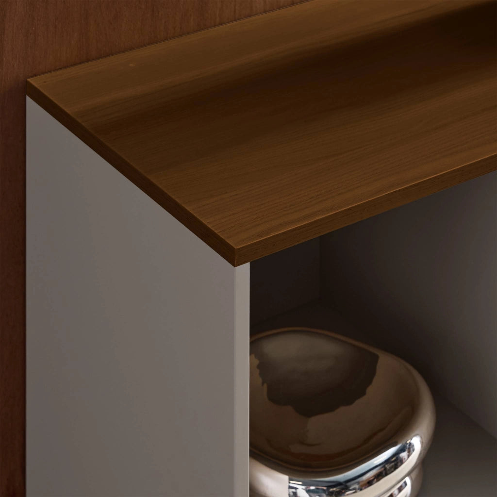Credenza in metallo e decorazione in legno 1 anta, 80cm, grigio