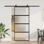 Porta Scorrevole Ferramenta 90x205 cm Vetro Temperato Alluminio 3332999