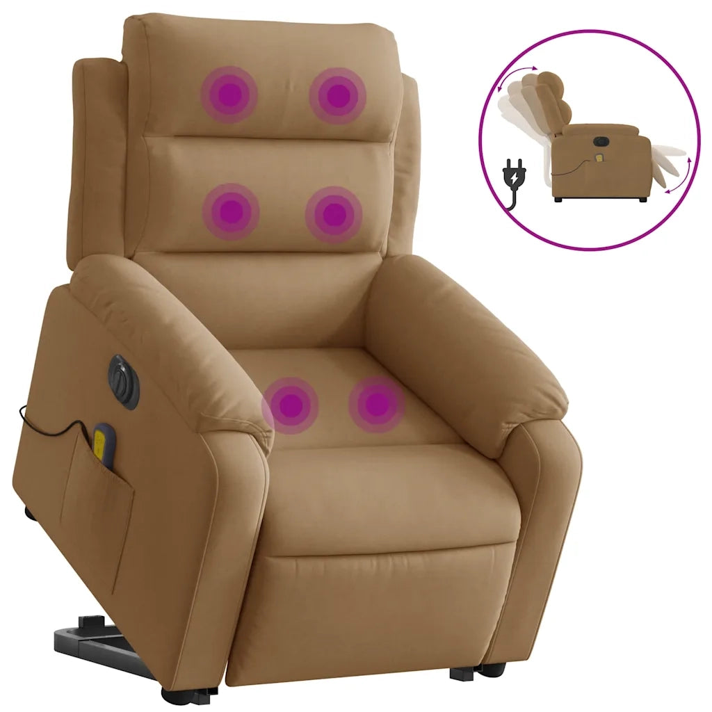 Poltrona Alzapersona Massaggiante Elettrica Marrone Velluto 3205133