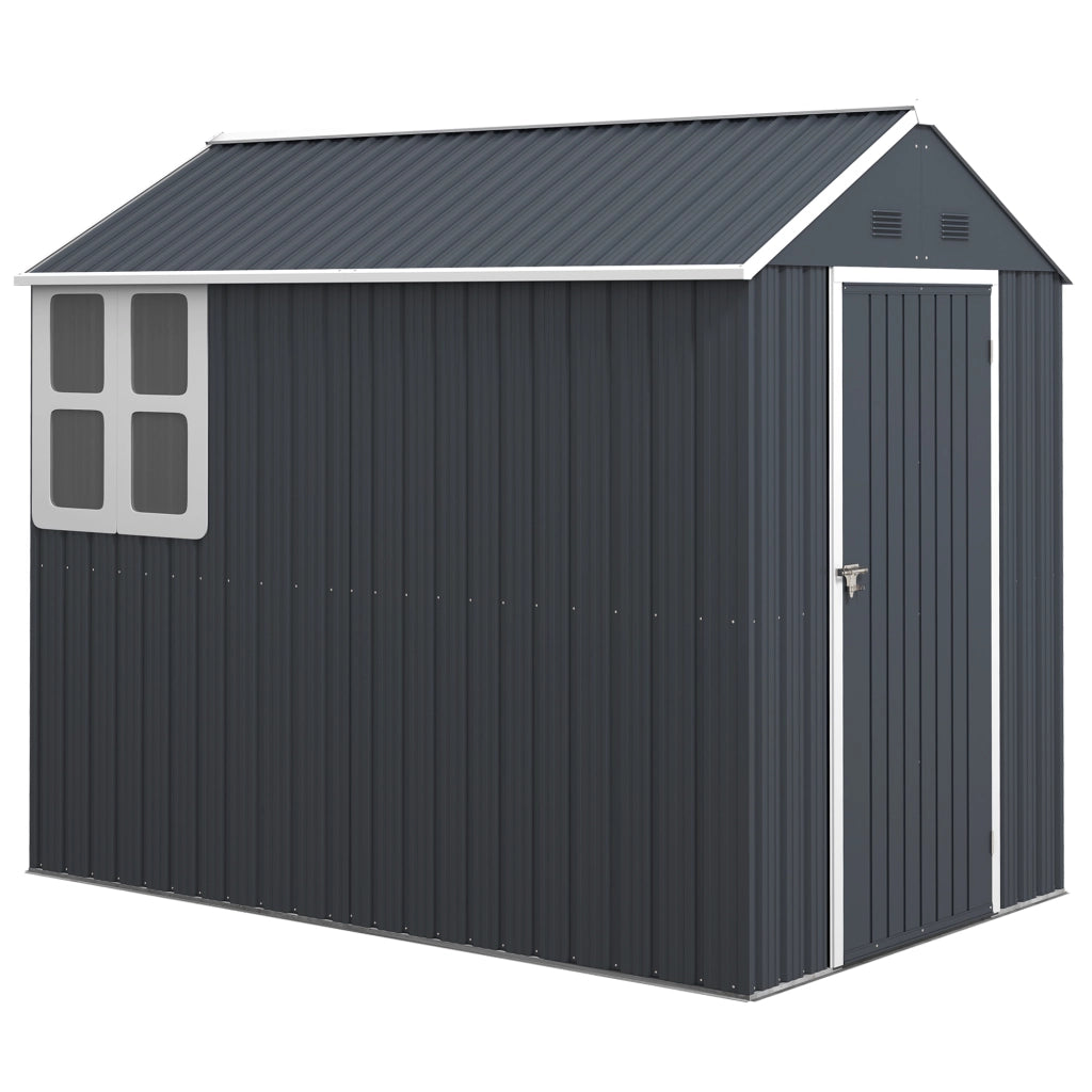 Box da giardino in acciaio 4 m2 con porta con finestra; 259 x 172 x 222 cm; grigio scuro