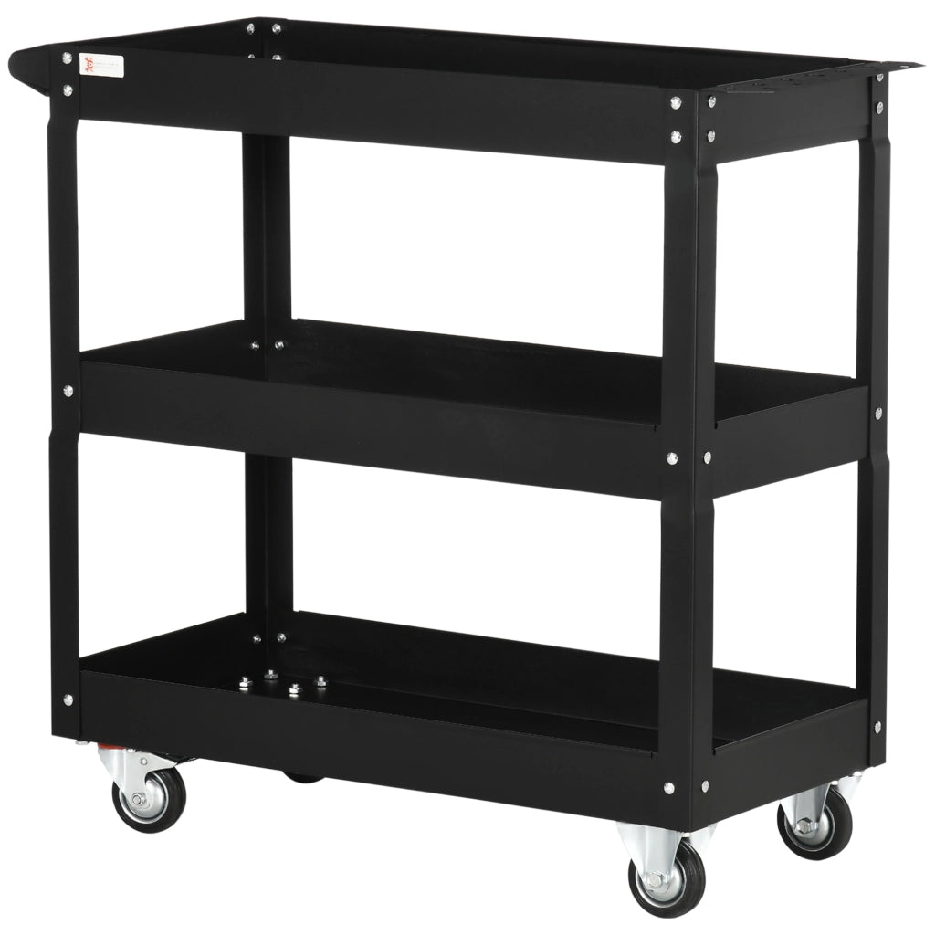 Carrello da lavoro con 3 ripiani e ruote ¨C Zephmum ¨C Nero, acciaio, 83x35.3x76 cm