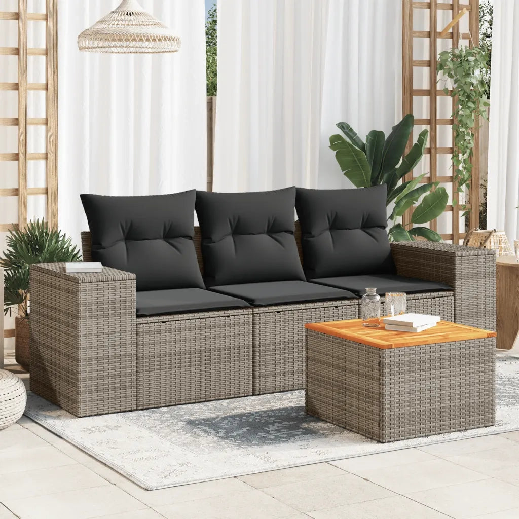 Set Divani da Giardino 4 pz | Set Salotto da Giardino con Cuscini in Polyrattan Grigio
