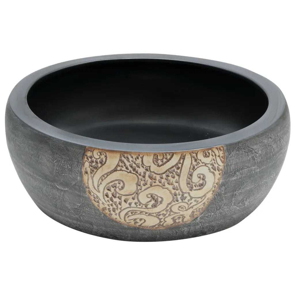 Lavabo da Appoggio Nero e Marrone Rotondo ¦µ41x14 cm Ceramica CFW4024170