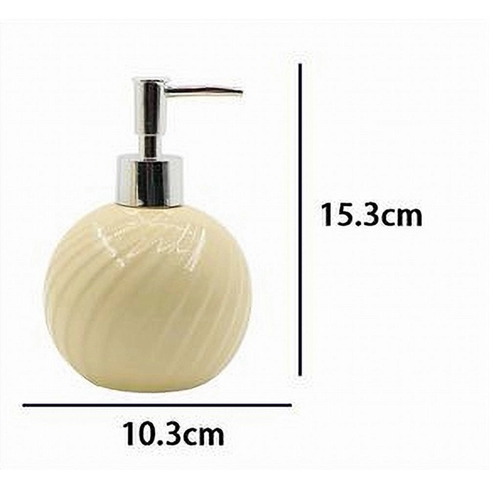 Trade Shop - Dispenser Porta Sapone Liquido Sferico Ceramica Rigata Gialla Arredo Bagno 79960 -
