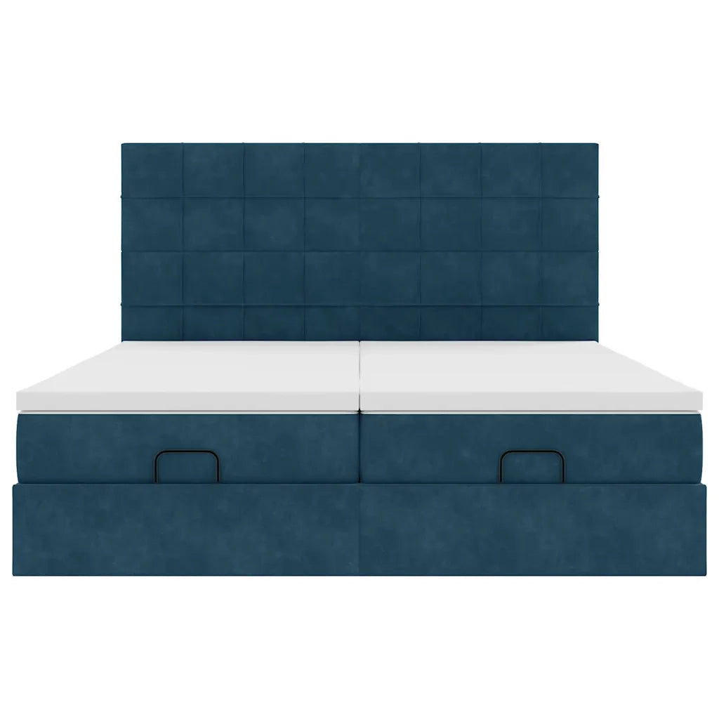 Pouf Letto con Materassi e LED Blu Scuro 200x200cm Velluto
