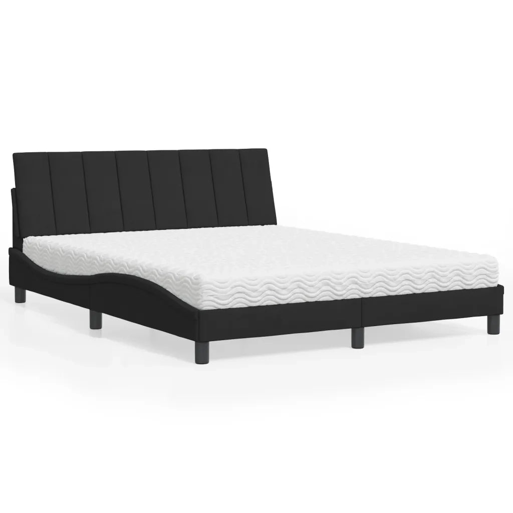 Letto con Materasso Hanko Nero 160x200 cm in Velluto 3208606