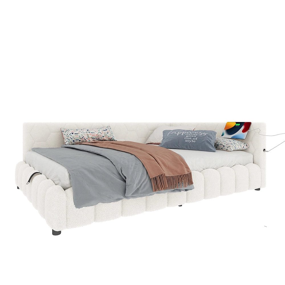 Letto giorno 140x200cm - Xylo - bianco, LED RGB, USB-C, pile