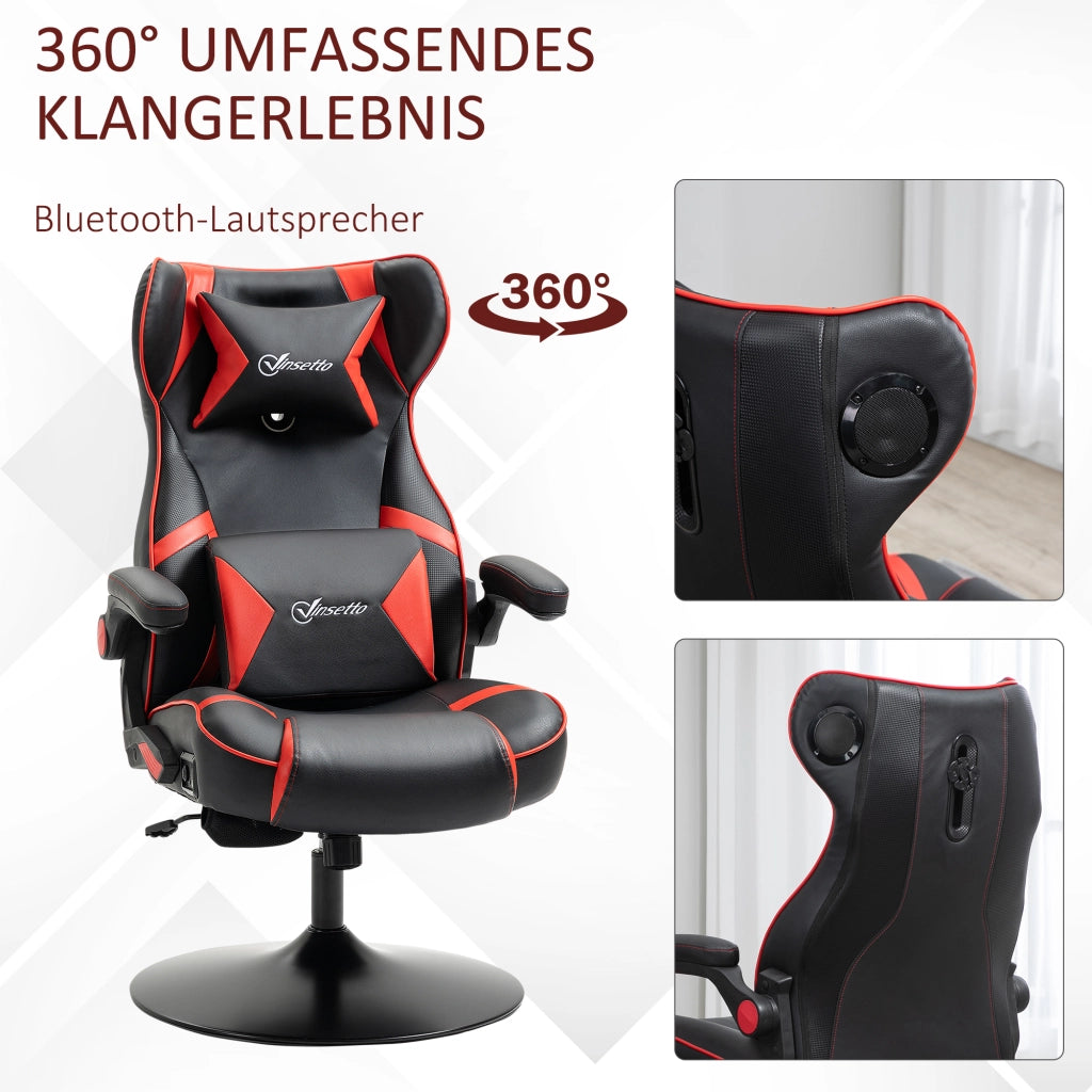 Sedia gaming con altoparlanti bluetooth altezza regolabile poggiatesta e supporto lombare pelle rigenerata rossa