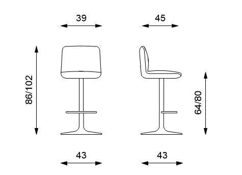 Set 2 Sgabelli 39x45xH86/102 cm in Microfibra Teo Grigio Scuro