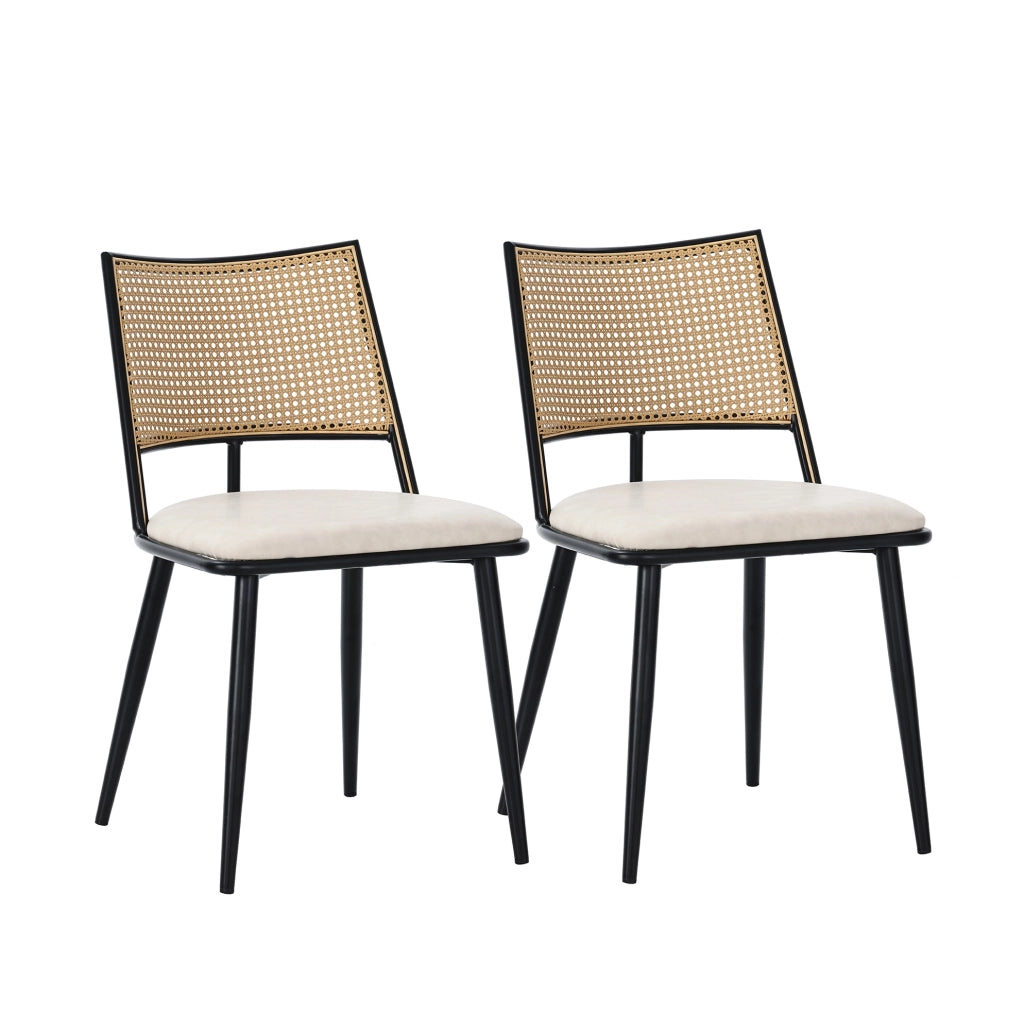 Set di 4 sedie in rattan con seduta in PU; nero