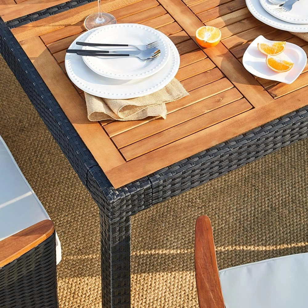 Casaria Salottino da Giardino 8+1 Polyrattan Cuscini 7cm Legno di Acacia 2 Sedie Reclinabili
