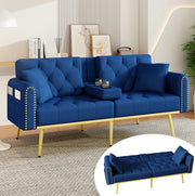 Divano letto multifunzione 175x80x73;5 cm in velluto blu con schienale regolabile