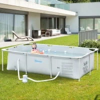 Piscina Fuori Terra Autoportante, Piscina Rigida Rettangolare con Filtro e Valvola in Acciaio e PVC, Grigio, 252x152x65cm