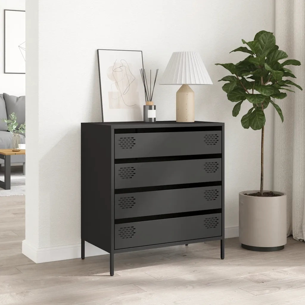 Credenza Nera 68x39x73,5 cm in Acciaio Laminato a Freddo