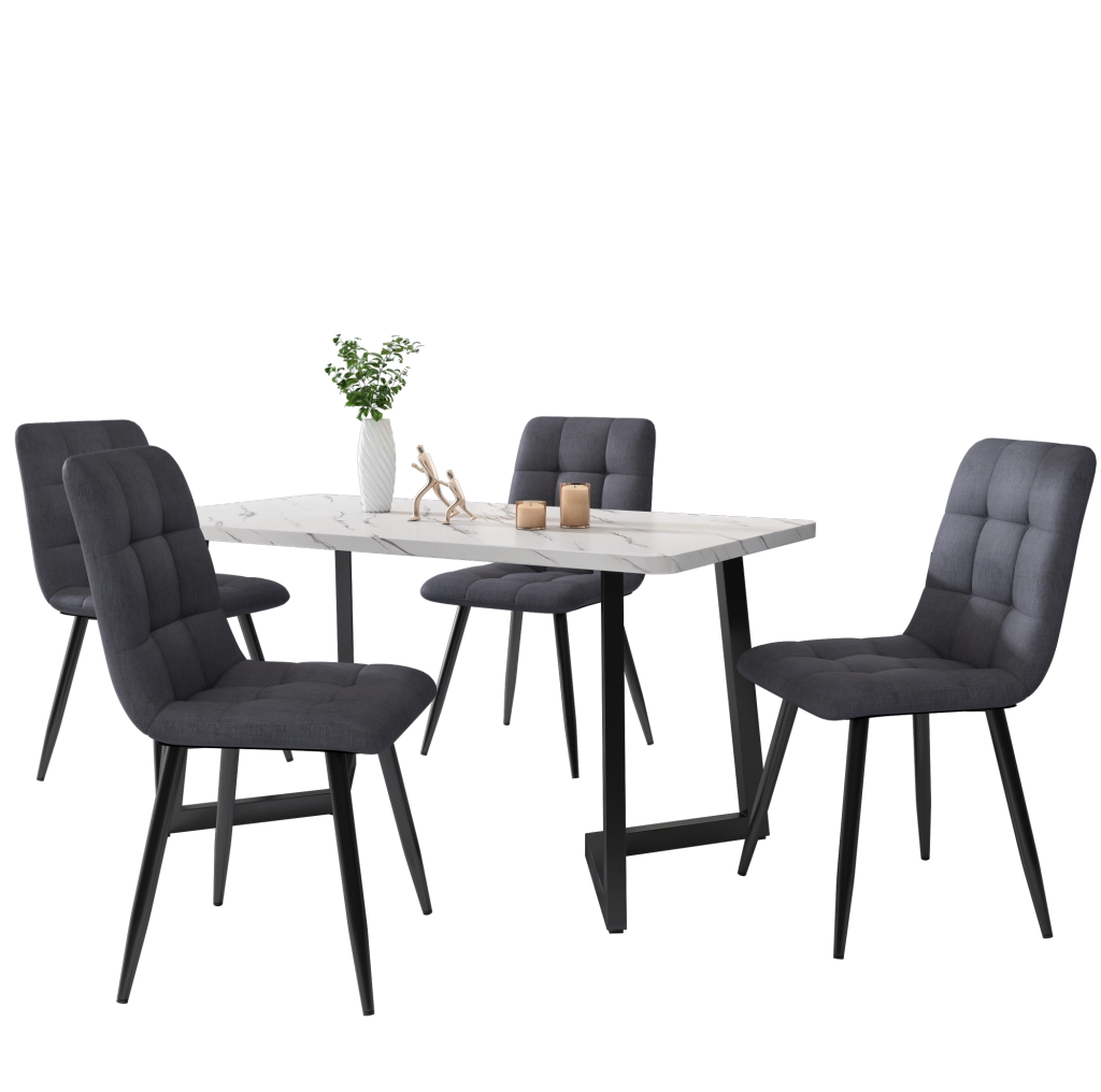 Set 4 sedie da pranzo grigie in lino e metallo
