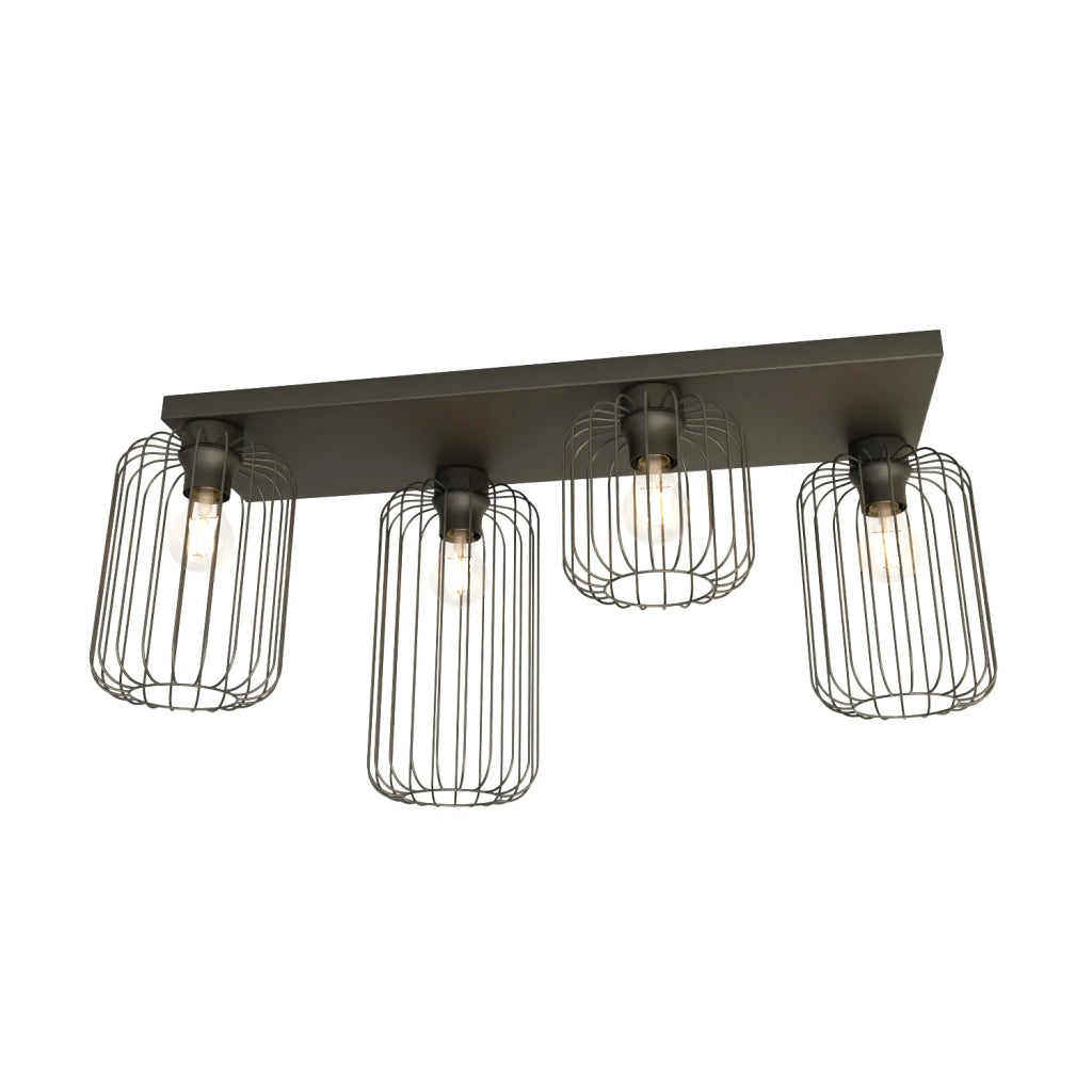 Plafonriera Minimal Industrial Vulcano 4 Luci Lineari Nera