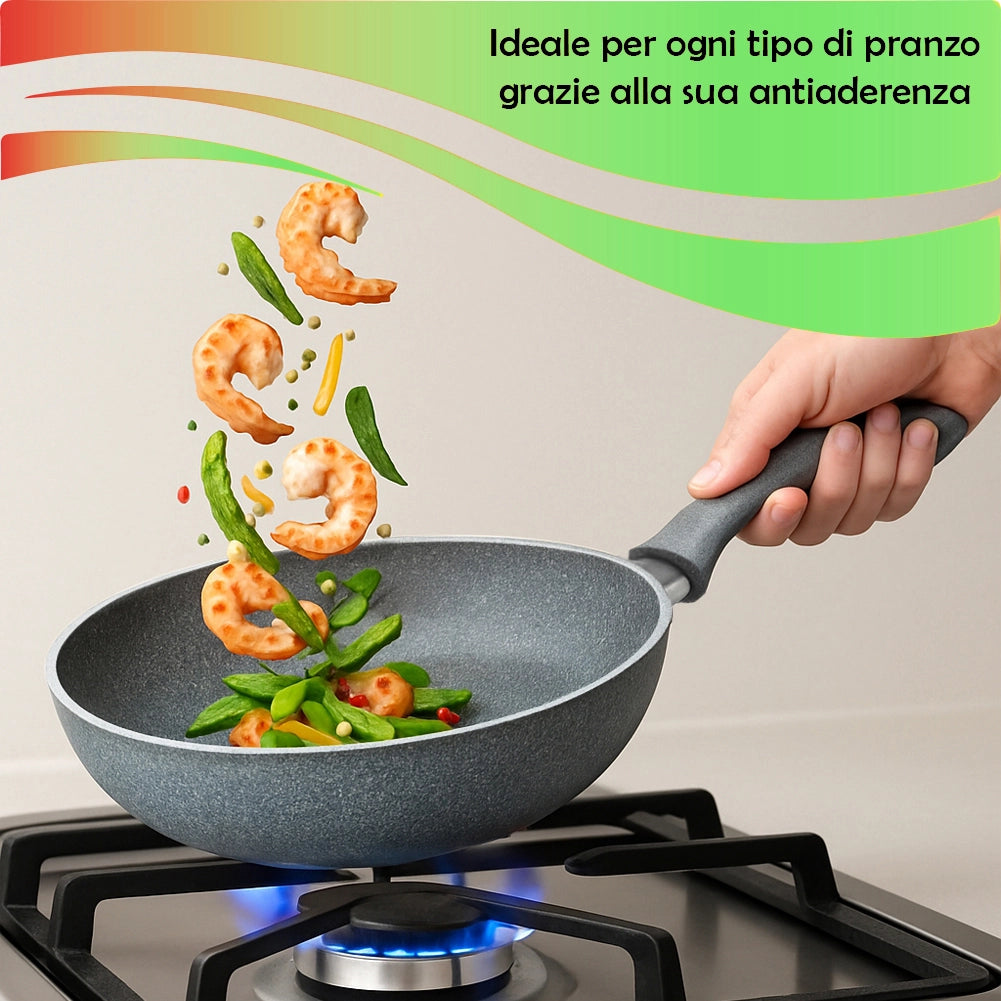 Set Padella 32cm e Bistecchiera 24x24cm Rivestimento Antiaderente Effetto Pietra
