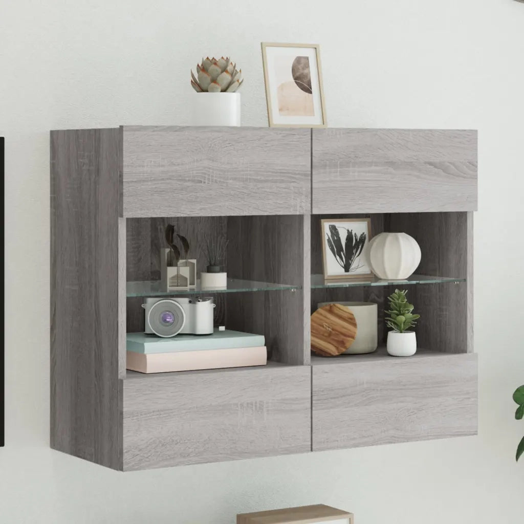 Mobile TV a Parete con Luci LED Grigio Sonoma 78,5x30x60,5 cmcod mxl 86142