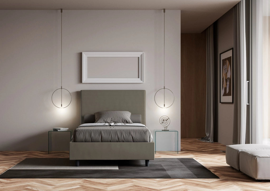 BS COM Letto una piazza e mezza con rete imbottito 130x210 similpelle cappuccino