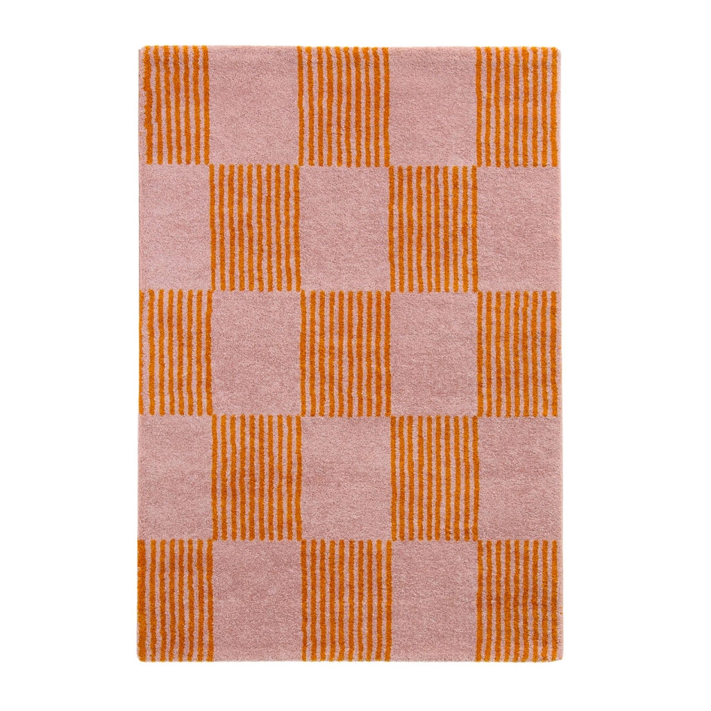 Tappeto interno a scacchi arancione e rosa